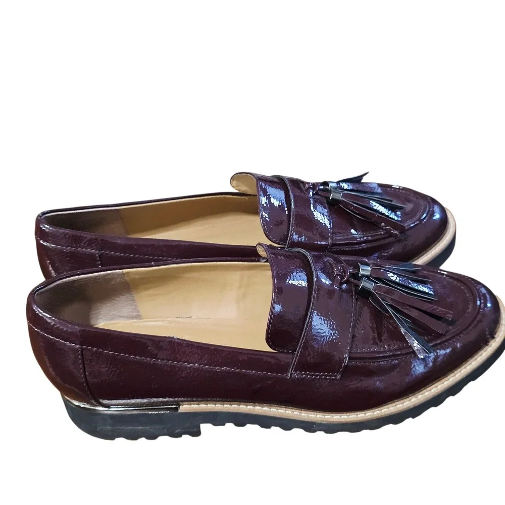 FRANCO SARTO Burgundy Patent Loafers Preppy Academia Classic Chic 9M office core